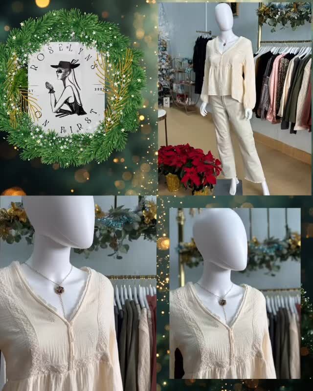 WednesdayWears✨❄️☺️

Cream colored wide leg pants. Size S,M,L,XL available.
Dainty stitchwork long sleeve V-neck. Size S,M,L,XL available.
Hexagon multicolored gem necklace only $34.95

Open 11-5 today☺️

#roselynsonfirst  #downtownhickory #smallbusiness #boutique #boutiquehubmember